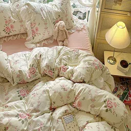 JC HOME Pink & White Solid Polycotton 4 Piece Double Queen Regular Bedding Set image 2