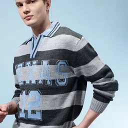 glitchez Self Striped Spread Collar Acrylic Pullover-picture-11