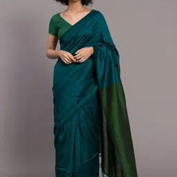AWRIYA Colorblocked Pure Cotton Saree With Unstitched Blouse Piece-picture-25