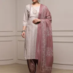 Biba Striped Sequinned Unstitched Dress Material-picture-32