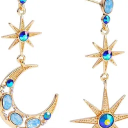 EL REGALO Artificial Stones Studded Crescent Shaped Mismatch Drop Earrings image 5