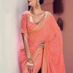 HERE&NOW Leheriya Sequinned Pure Georgette Saree image 4