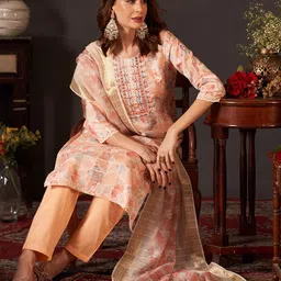 Anouk Women Ethnic Motifs Embroidered Regular Kurta with Trousers & With Dupatta image 3
