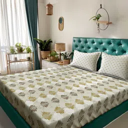 Myntra Elegant Homes OliveGreen Floral Fitted 400TC Cotton King Bedsheet Set 2.50 x 2.25 m-image-69