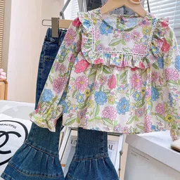 Xsole Girls Printed Round Neck Top With Jeans-image-85