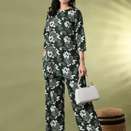 HARIKS Floral Printed Pure Cotton Round Neck Top With Palazzos Co-Ords image 3