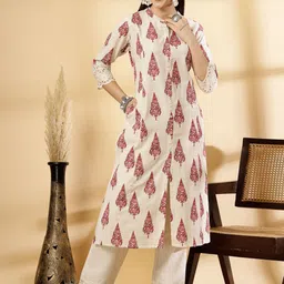 Pistaa Women Floral Printed Thread Work Kurta-image-25