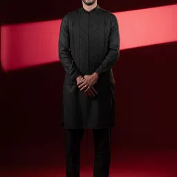 TheEthnic.Co Mandarin Collar Regular Pure Cotton Straight Kurta with Trousers & Jacket-picture-27
