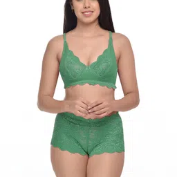 samvar Women Green,Purple Net Bra Panty Set for Lingerie Set Undergarments Pack of 2 image 5