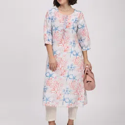 R&B Quirky Printed Round Neck Straight Kurta image 5