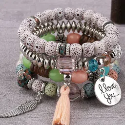 DIVASTRI Set Of 4 Silver-Plated Artificial Beaded Elasticated Bracelets-picture-17