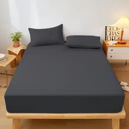 BAMA INDIA Grey Pure Cotton 500 TC King Bedsheet Set 2.74 m x 2.74 m-picture-38