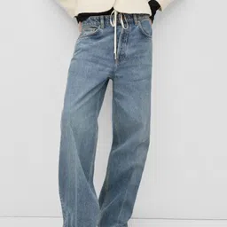 MANGO Women Wide Leg Low-Rise Light Fade Pure Cotton Jeans-image-14