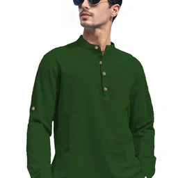 KNOWTED Mandarin Collar Roll-Up Sleeves Straight Short Kurta image 4