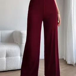 Moda Rapido Women Maroon Lycra Solid Regular Trousers image 3