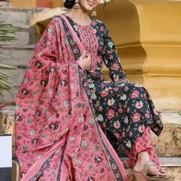 KALINI Floral Printed Straight Kurta With Trouser & Dupatta-image-72