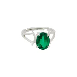 todani jems 3.25 Ratti 2.60 Carat Natural Panna Emerald Adjustable Silver Ring With Lab Certificate image 1