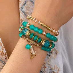 Shining Diva Fashion Set Of 4 Gold-Plated Artificial Beads Beaded Bracelet image 5