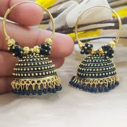 JMBW INTERNATIONAL Gold-Plated Dome Shaped Stone Studded Antique Jhumkas-picture-30