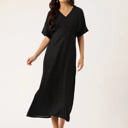 Sleek Italia Crepe V-Neck A-Line Midi Dress-picture-38