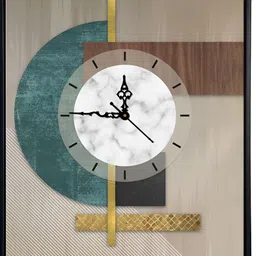 Art Street Beige & Teal Abstract Canvas Wall Art with Clock image 3