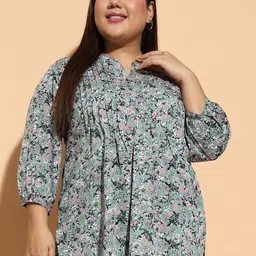 CLOCHOICE Women Plus Size Floral Printed Mandarin Collar Top-image-22