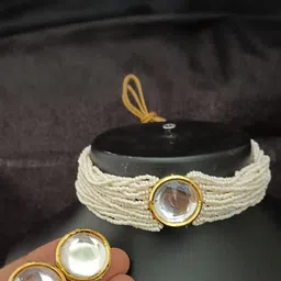 EVY Gold-Plated Polki Kundan Meenakari Pearls Choker Jewellery Set image 2