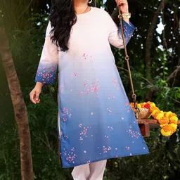 Instafab Plus Women Plus Size Floral Printed Round Neck Kurta with Trousers-picture-13
