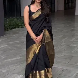 FASHIONIZO Solid Zari Art Silk Saree With Blouse Piece image 2