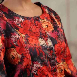 Aralia Floral Printed Satin Shirt Collar Tunic with Palazzos Co-Ords image 2