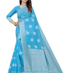 Florence Ethnic Motifs Woven Design Zari Pure Cotton Banarasi Saree-picture-12