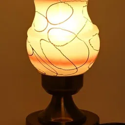 SOMIL Set of 2 White Printed Glass Bell Shaped Table Lamp image 2