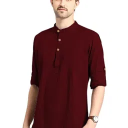 APEKTRA Mandarin Collar Roll-Up Sleeves Straight Short Kurta-picture-23