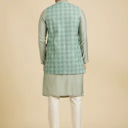 Manyavar Mandarin Collar Straight Kurta With Pyjamas & Nehru Jacket image 2