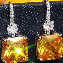 Jewels Galaxy Silver Plated American Diamond Studded Square Shape Ice Cut Hanging Earrings-picture-20
