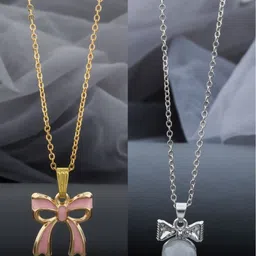 Birado Jewellery Women Set Of 2 Stainless Steel Gold-Plated Pendant & Chains Pendant-image-28