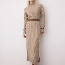 Trendyol Women Self Design Long Sleeves Belted Sheath Maxi Dress-picture-36