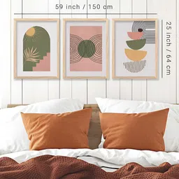 Kotart Brown & Pink 3 Pieces Abstract Printed Wooden Wall Arts image 2