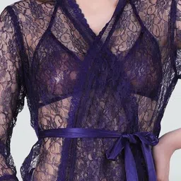 Dreambe Women Navy Blue Solid Tie-Ups Net Baby Dolls image 2