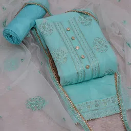 TAVAS Floral Embroidered Sequinned Chanderi Unstitched Dress Material image 3