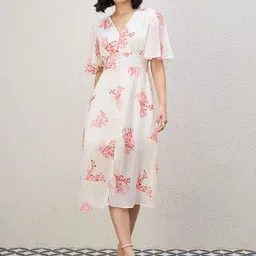 Kibo Floral Print Flutter Sleeve Crepe Fit & Flare Midi Dress-image-70