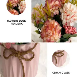 Art Street White & Pink Artificial Hydrangea Bouquet With Ceremic Vase image 4