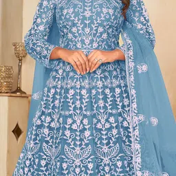 Warthy Ent Embroidered Unstitched Kurta With Trouser & Dupatta Dress Material image 4