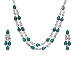 EIT Collection Silver Plated Cubic Zirconia Studded Two Layer Jewellery Set image 2