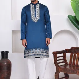 RANGKALP Men Geometric Embroidered Straight Kurta-picture-24