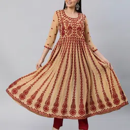 DIVASTRI Floral Embroidered Round Neck Chikankari Panelled Anarkali Kurta-image-63