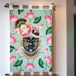 Tushaco Handicrafts Blue & Green 2 Pieces Shrinath Ji Pichwai Printed Canvas Wall Art image 3