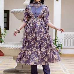 DISHWA FASHION Women Floral Printed Regular Kurta with Trousers & With Dupatta-picture-37