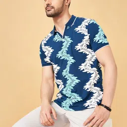 BYFORD by Pantaloons Men Abstract Printed Polo Collar Cotton Slim Fit T-Shirt image 4