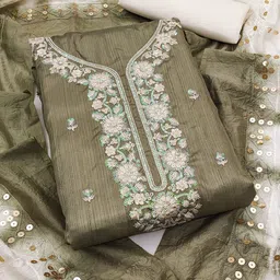 BlissFlair Floral Embroidered Sequinned Chanderi Silk Unstitched Dress Material-picture-32